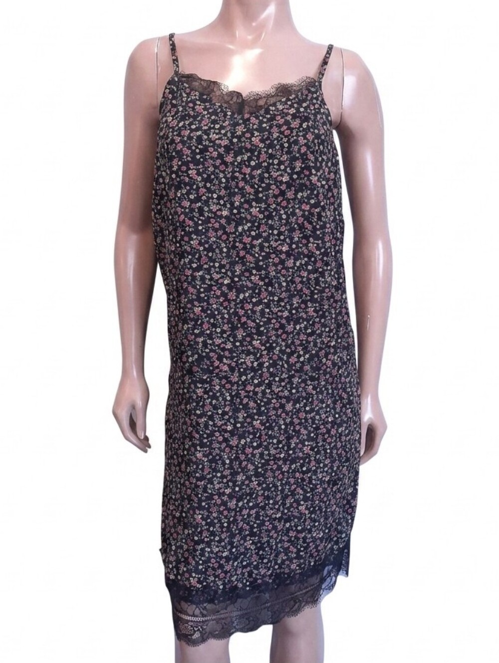 California Moonrise Floral Slip Dress Fringed Lace Sleeveless Vneck Size XS